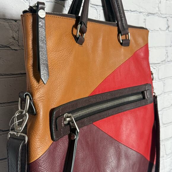 Fossil Dawson Leather Foldover Tote Red/Gold/Burgandy ZB6655995, Excellent, Soft - Picture 4 of 11